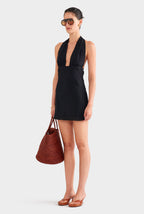 Darian Halter Tie Mini Dress Silk-Viscose Blend Black 5