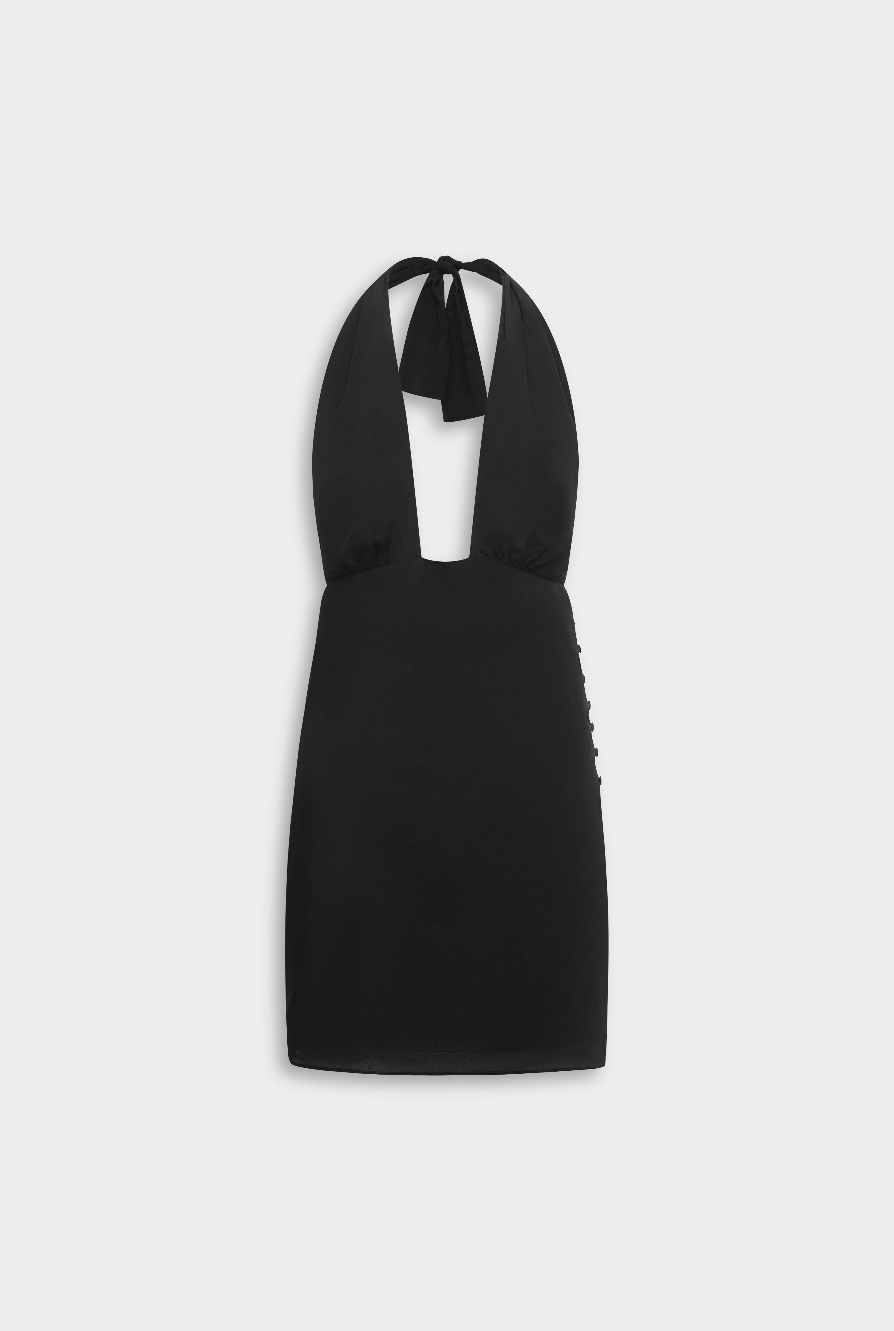 Darian Halter Tie Mini Dress Silk-Viscose Blend Black 6