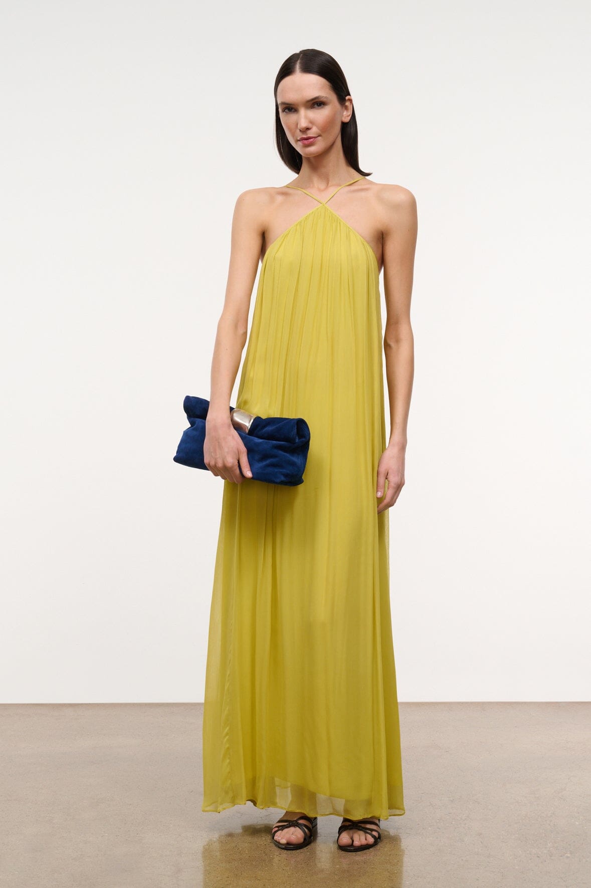 Dasha Dress Sleeveless Halter-Neck Sundress with Cross-Over Straps in Blue 1