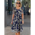 Debby navy floral A-line dress, view 1