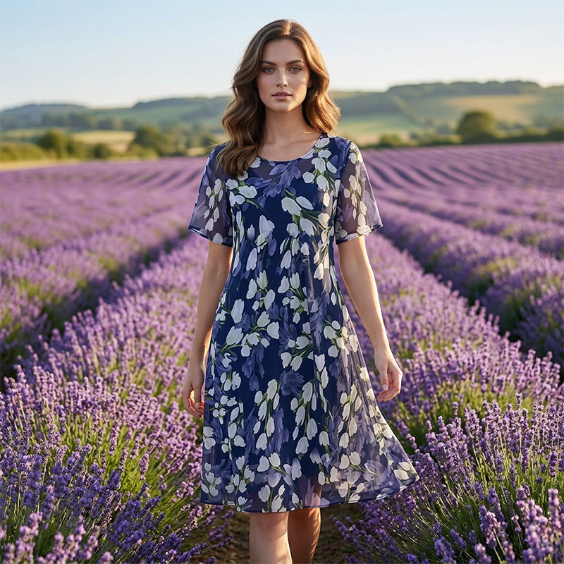 Debby navy floral A-line dress, view 2