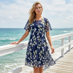Debby navy floral A-line dress, view 4