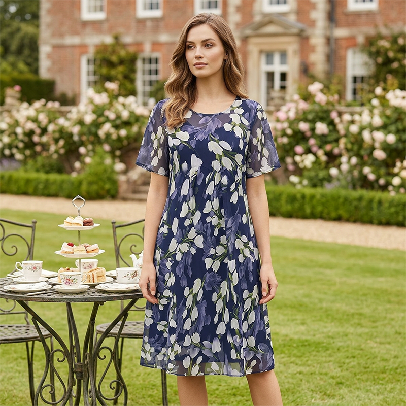 Debby navy floral A-line dress, view 7