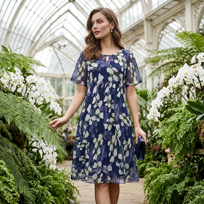 Debby navy floral A-line dress, view 9