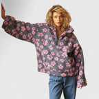 Teddy fleece half-zip pullover for women with a raised floral pattern.