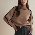 Dora turtleneck sweater with contrast trim, brown, front