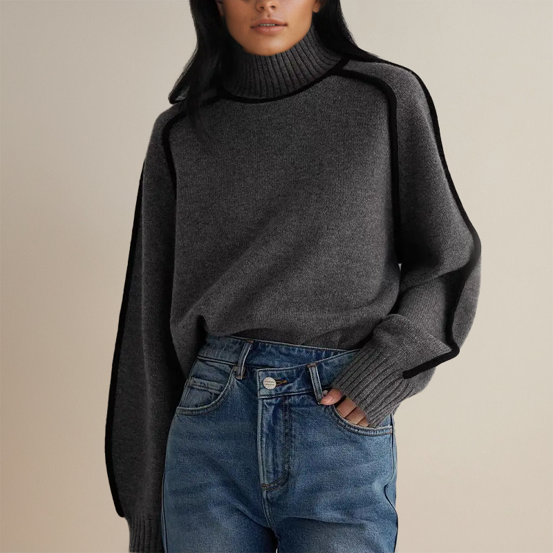 Dora turtleneck sweater with contrast trim, dark grey