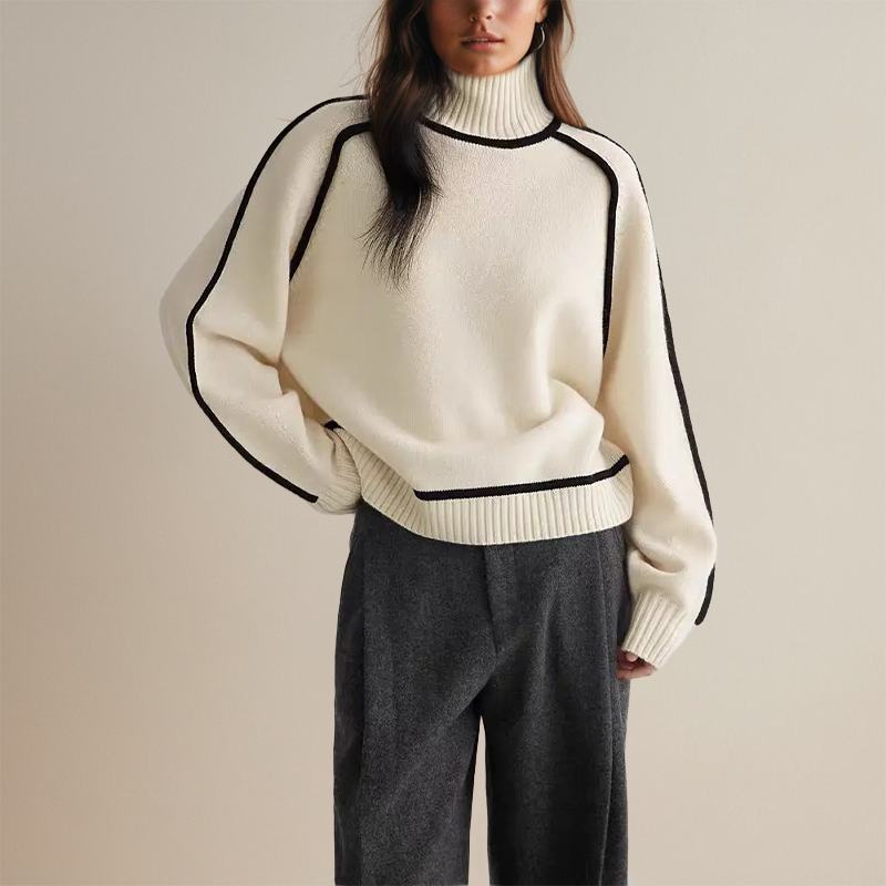 Dora turtleneck sweater with contrast trim, cream, side
