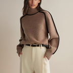 Dora turtleneck sweater with contrast trim, brown, detail