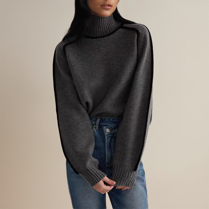 Dora turtleneck sweater with contrast trim, dark grey, back view