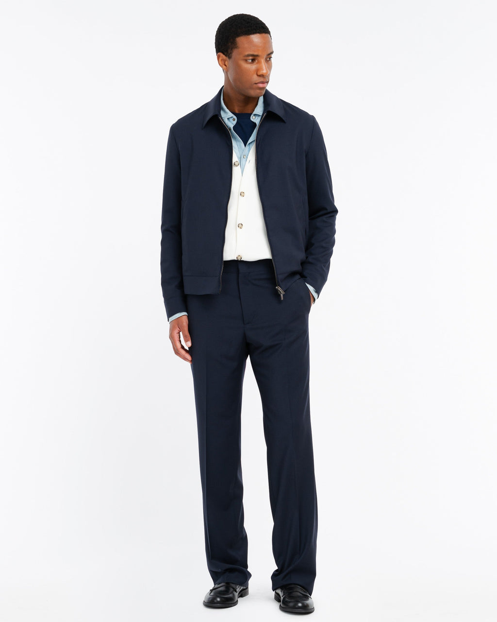 Dorian Relaxed Fit Mens Chinos Blue Stretch Wool Canvas 0