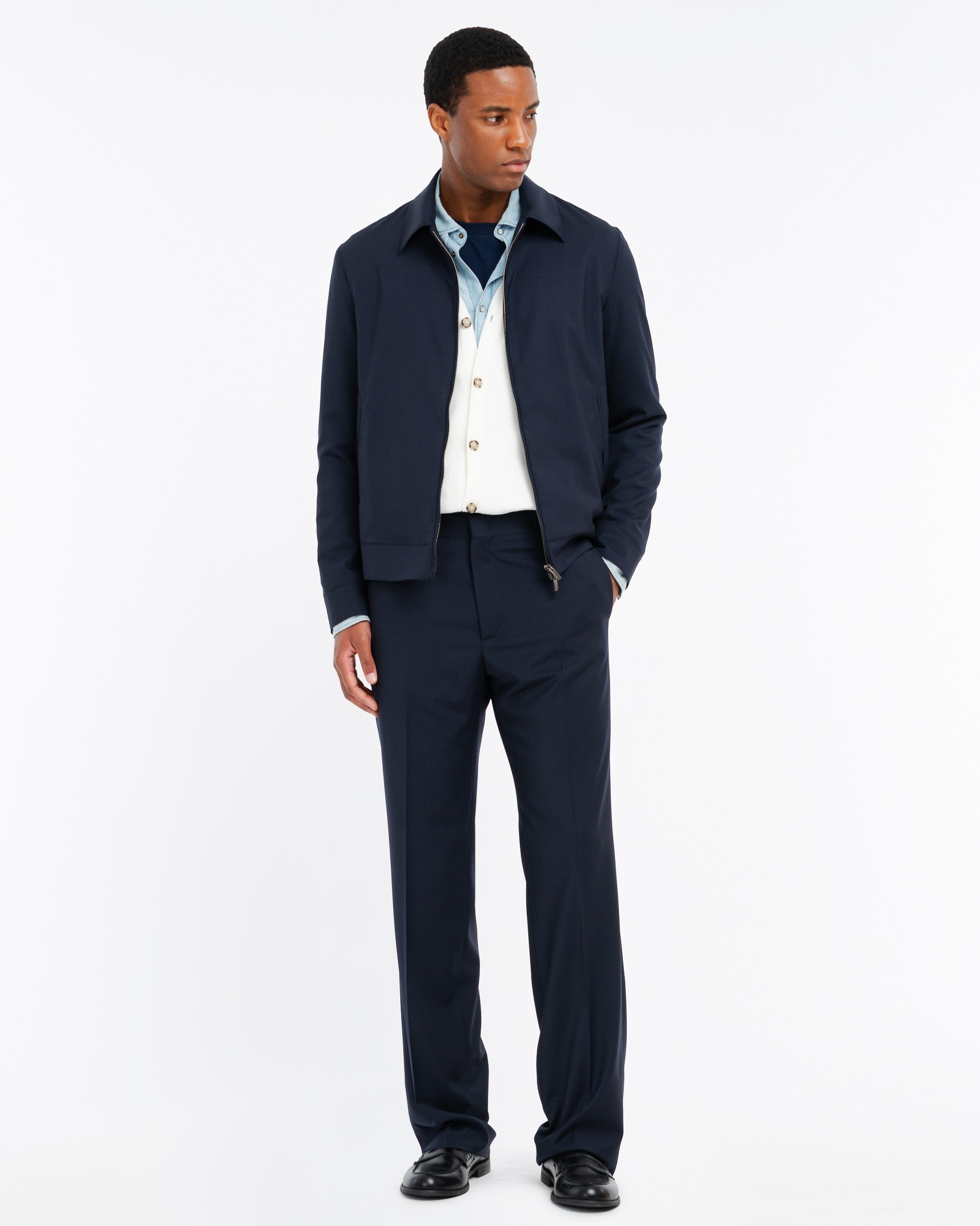 Dorian Relaxed Fit Mens Chinos Blue Stretch Wool Canvas 0