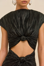 Eamon AIRA Dress Black Plisse Midi Cocktail Dress with Chest Cutout 3