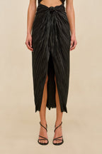 Eamon AIRA Dress Black Plisse Midi Cocktail Dress with Chest Cutout 4