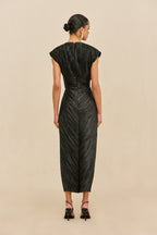 Eamon AIRA Dress Black Plisse Midi Cocktail Dress with Chest Cutout 6