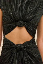 Eamon AIRA Dress Black Plisse Midi Cocktail Dress with Chest Cutout 7