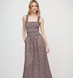 Eamon Azalea Maxi Nap Dress Chocolate Ditsy Thistle Smocked Bodice 0