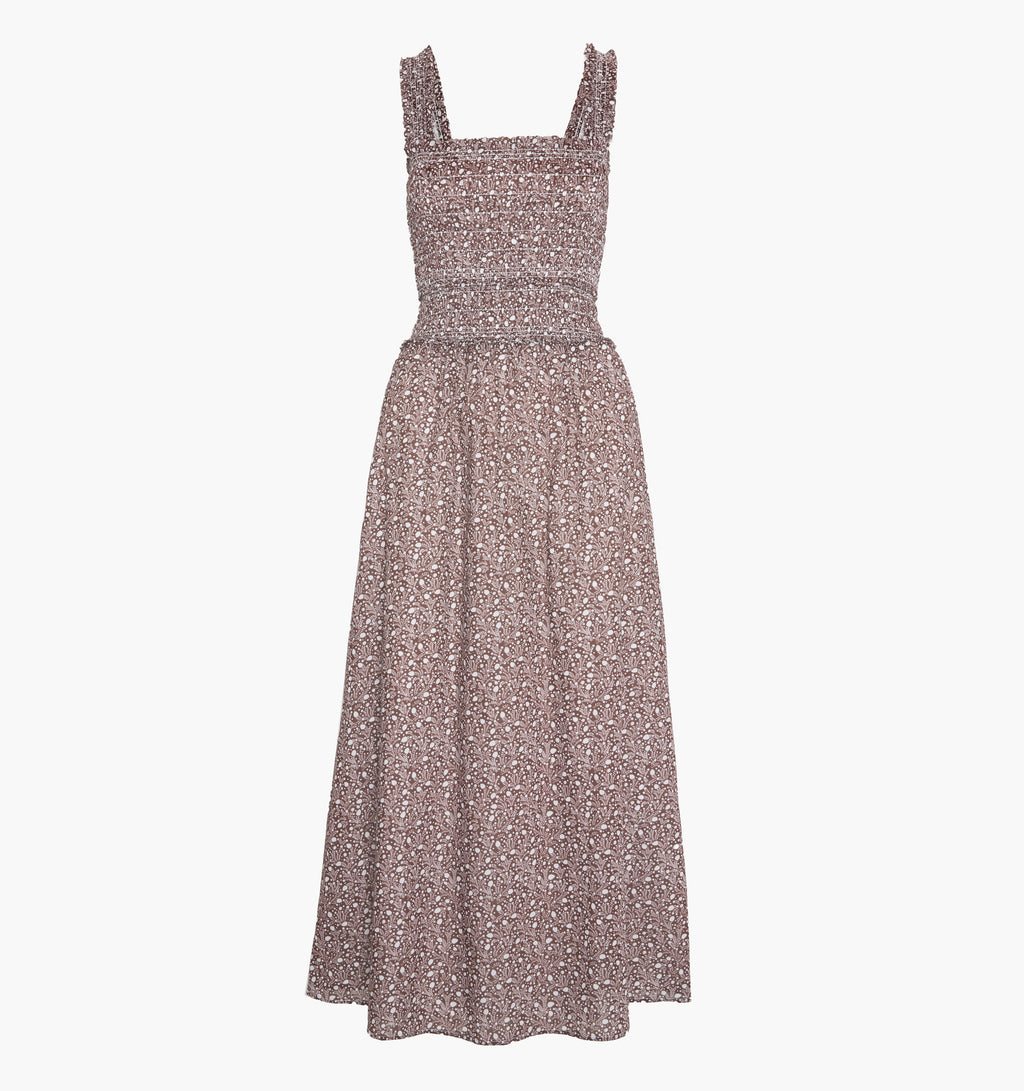 Eamon Azalea Maxi Nap Dress Chocolate Ditsy Thistle Smocked Bodice 7