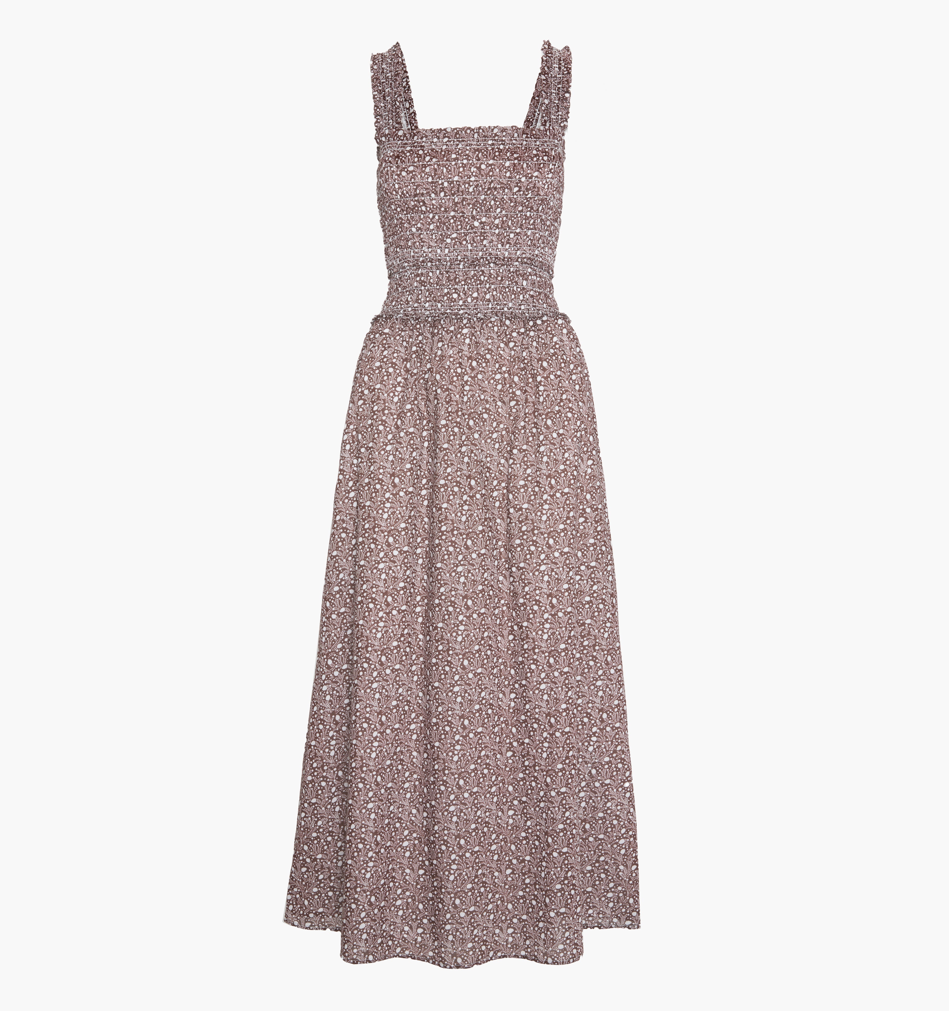 Eamon Azalea Maxi Nap Dress Chocolate Ditsy Thistle Smocked Bodice 7