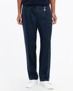 Eamon Chino Trousers Relaxed Fit Linen Drawstring Waist Blue 1