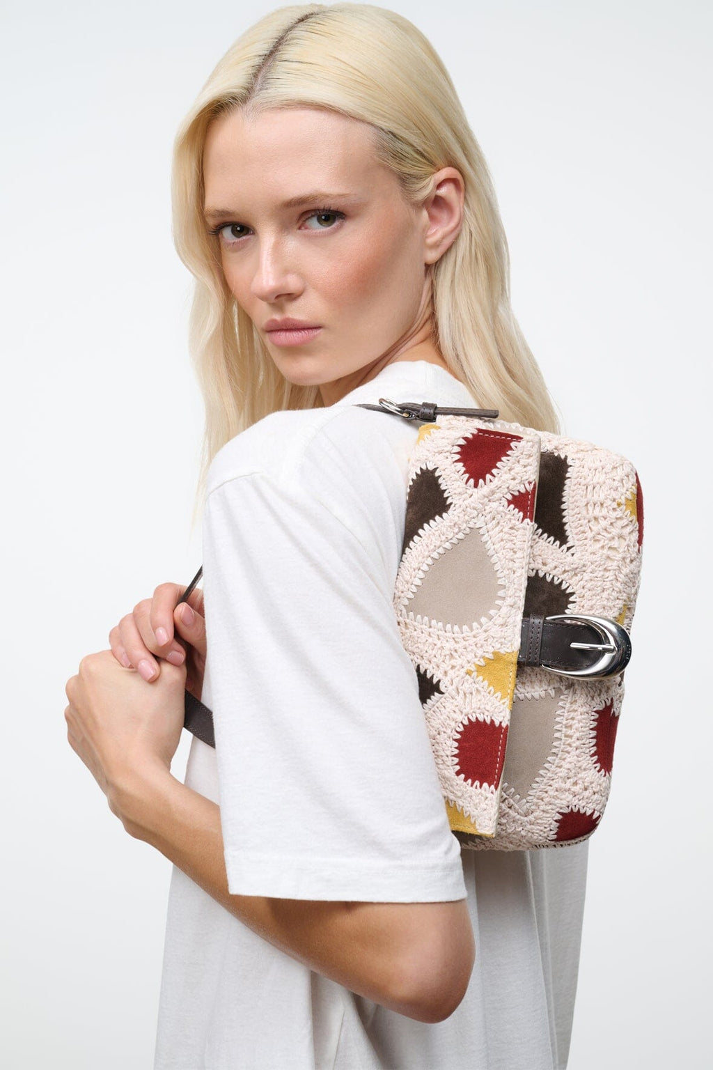 Eamon HARLOW BAG Suede Patchwork with Moon Buckle 1