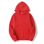 Men's pullover hoodie with a drawstring hood and kangaroo pocket.