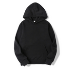 Men's pullover hoodie with a drawstring hood and kangaroo pocket.