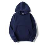 Men's pullover hoodie with a drawstring hood and kangaroo pocket.