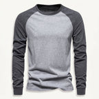 Grey men's long sleeve raglan t-shirt with dark grey contrast sleeves.