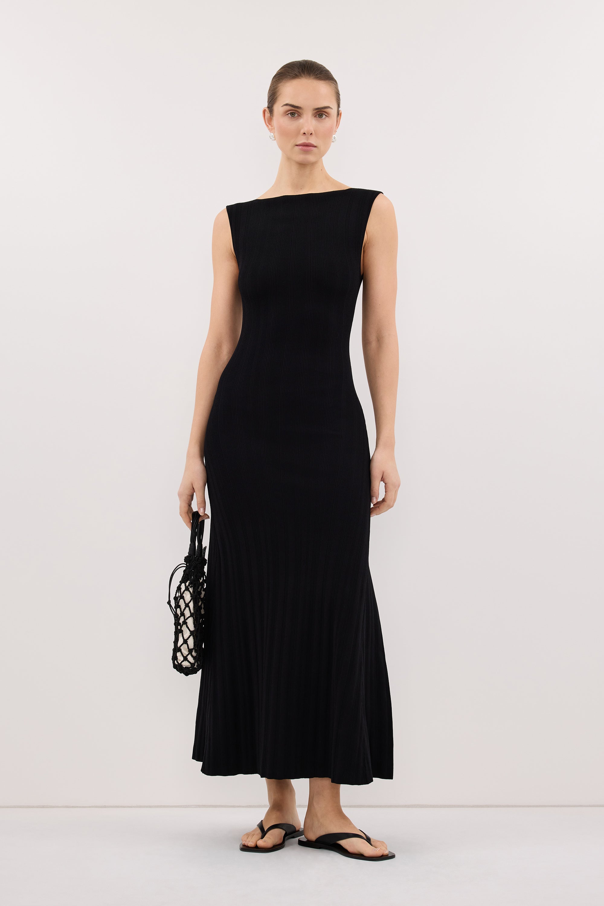 Elinor DOVE Black Sleeveless Ribbed Knit Maxi Dress for Women 0