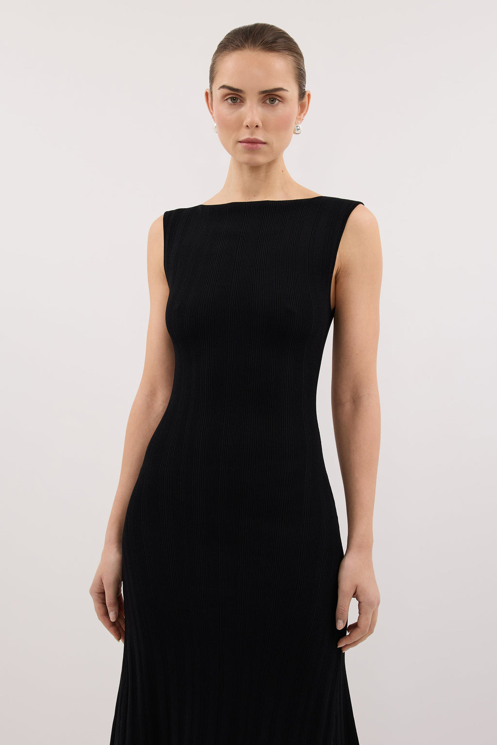 Elinor DOVE Black Sleeveless Ribbed Knit Maxi Dress for Women 1