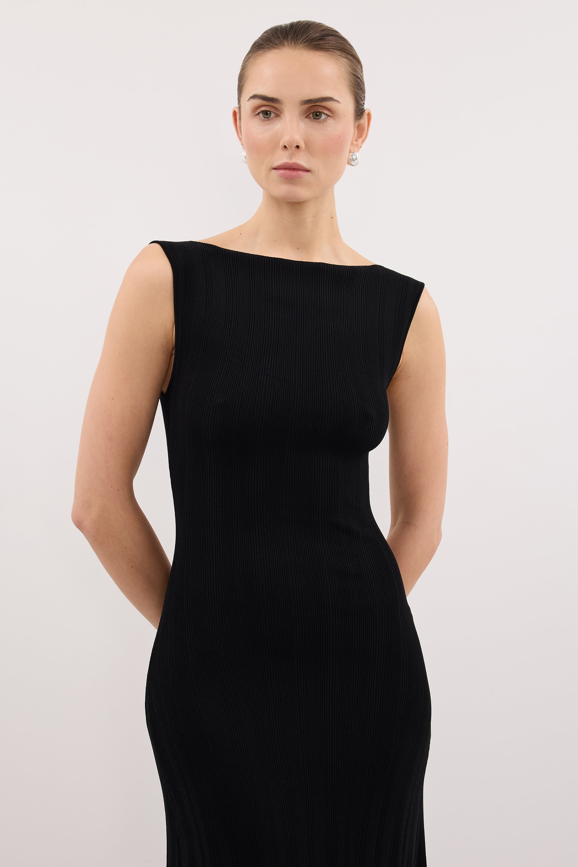 Elinor DOVE Black Sleeveless Ribbed Knit Maxi Dress for Women 2