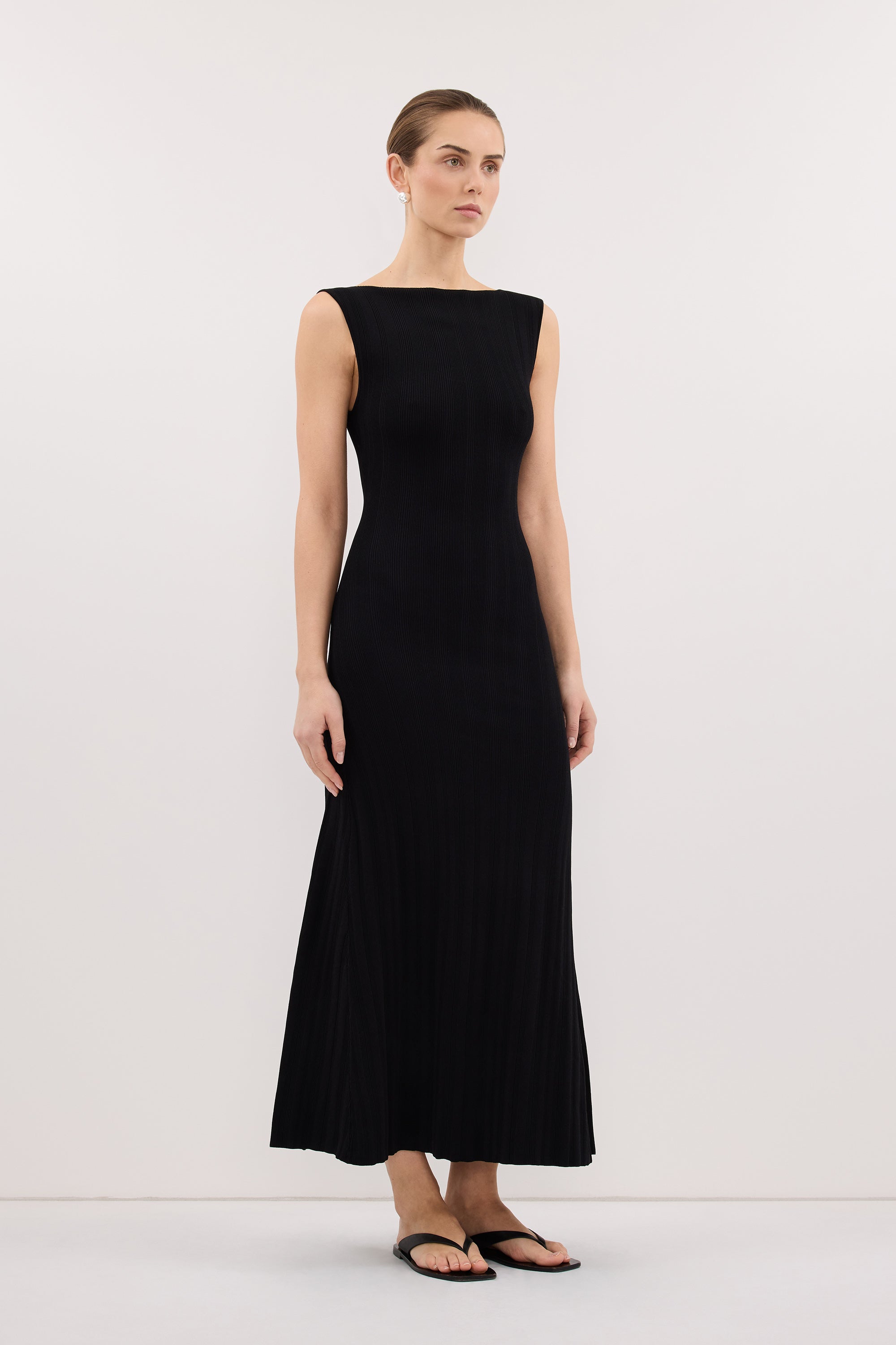 Elinor DOVE Black Sleeveless Ribbed Knit Maxi Dress for Women 3