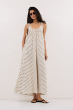 Elinor FABLE Cream Stripe Midi Dress Sleeveless Relaxed Fit 0