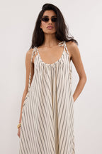Elinor FABLE Cream Stripe Midi Dress Sleeveless Relaxed Fit 1