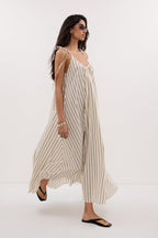 Elinor FABLE Cream Stripe Midi Dress Sleeveless Relaxed Fit 2