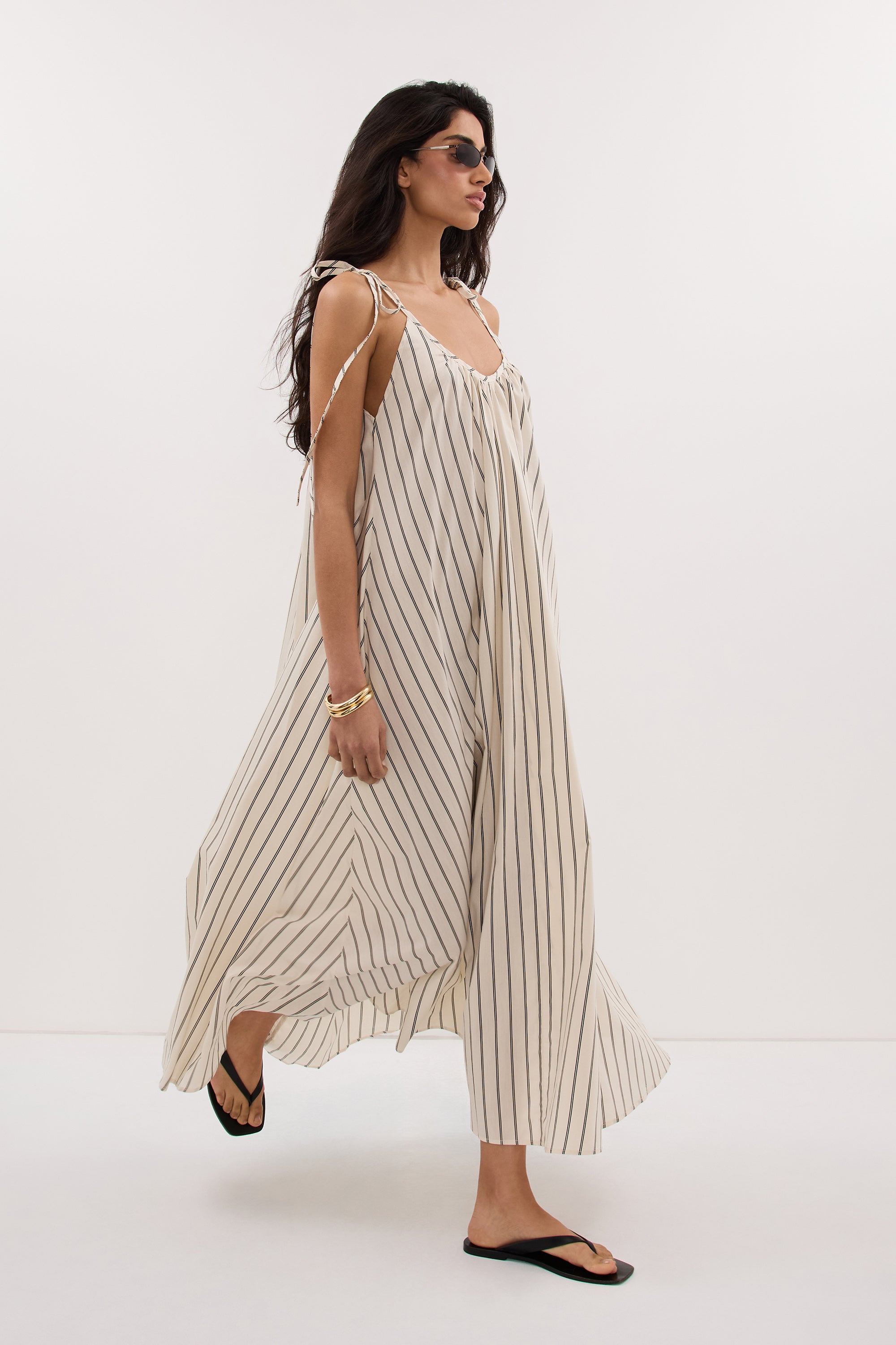 Elinor FABLE Cream Stripe Midi Dress Sleeveless Relaxed Fit 2