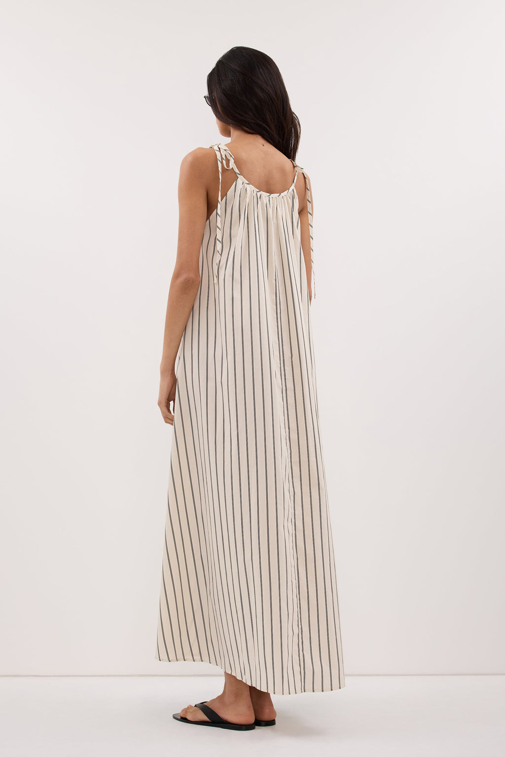 Elinor FABLE Cream Stripe Midi Dress Sleeveless Relaxed Fit 3