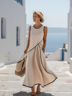 Ella sleeveless maxi dress in soft blue, featuring a relaxed fit and round neckline for a casual look. 0