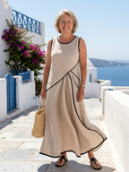 Ella sleeveless maxi dress in soft blue, featuring a relaxed fit and round neckline for a casual look. 2