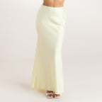 Lemon satin maxi skirt with a fishtail design and an elasticated waistband. 0