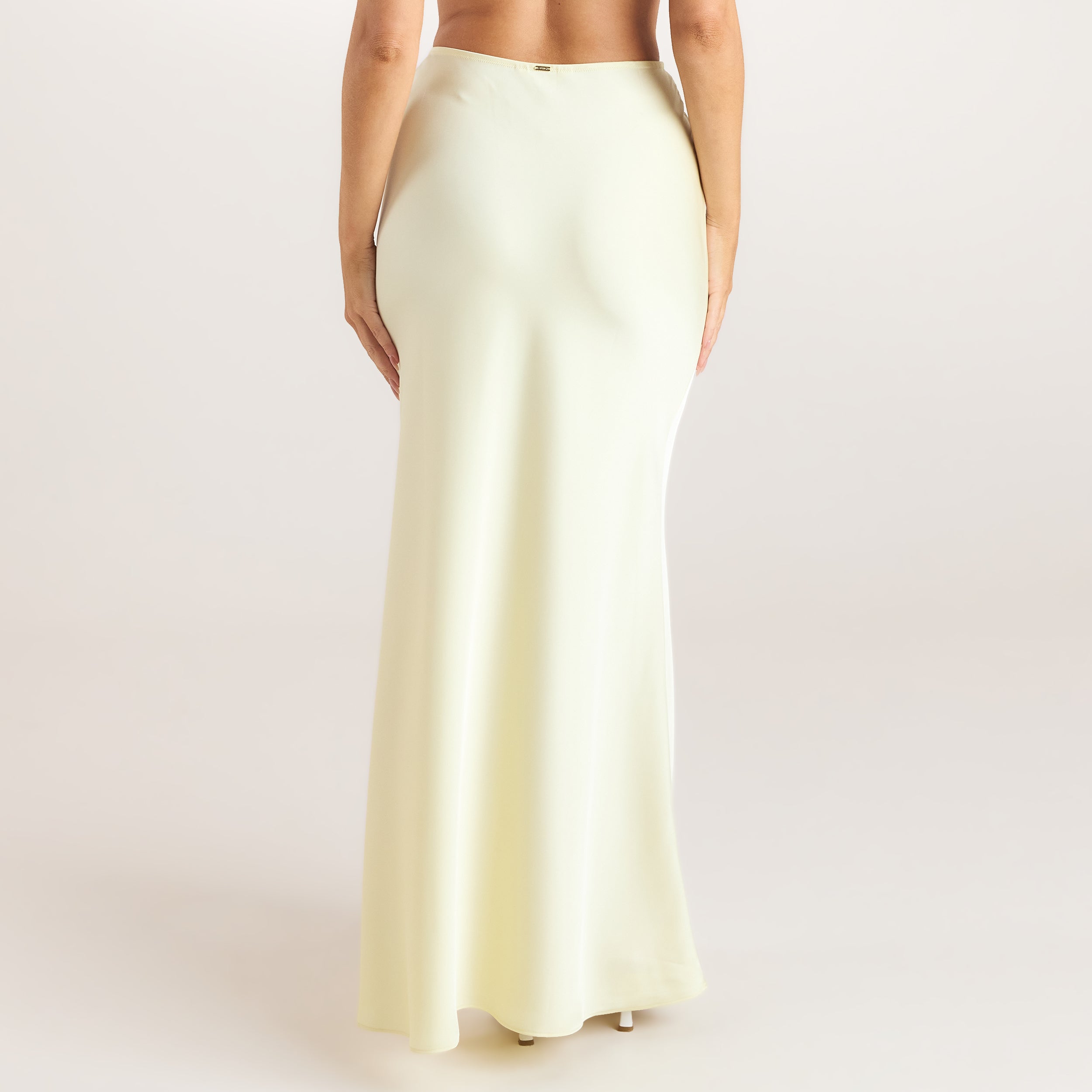 Lemon satin maxi skirt with a fishtail design and an elasticated waistband. 3