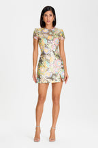 Elowen Everly Floral Dress Bodycon Mini with Sequin Detailing 0