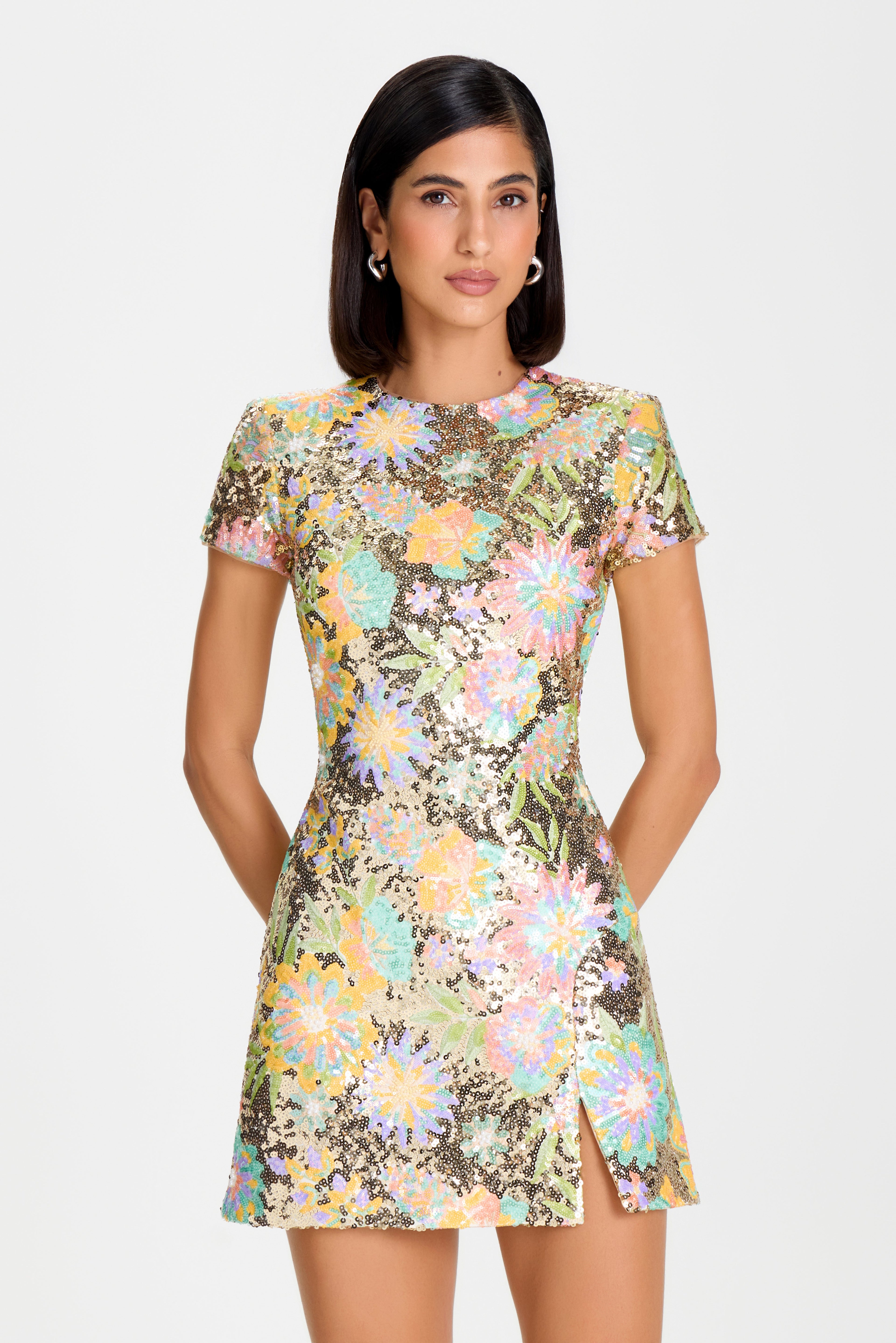 Elowen Everly Floral Dress Bodycon Mini with Sequin Detailing 3