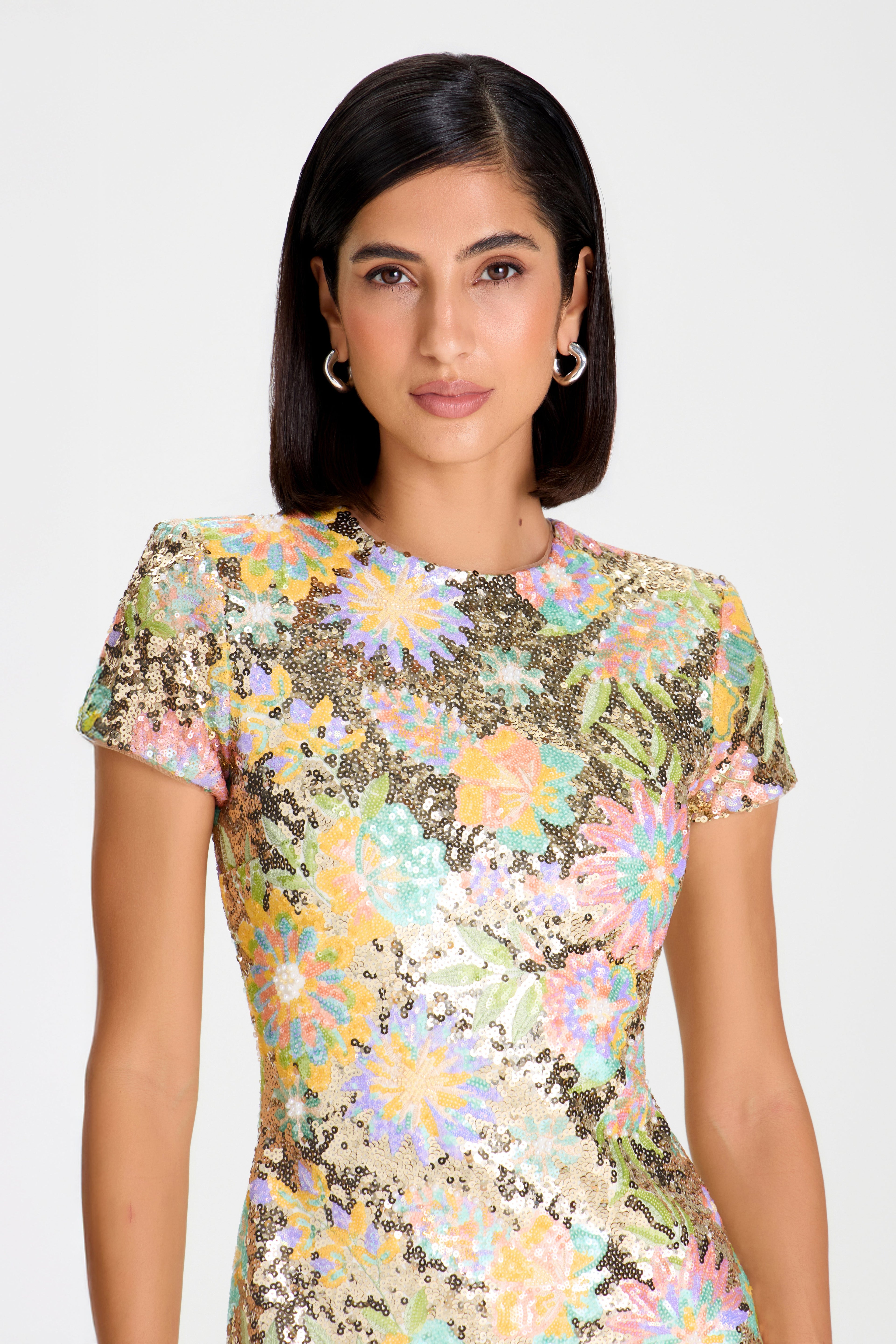 Elowen Everly Floral Dress Bodycon Mini with Sequin Detailing 4