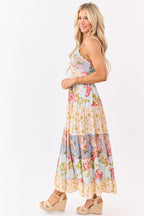 Sky blue maxi dress featuring a floral print and lace trim for a bohemian style. 4