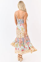 Sky blue maxi dress featuring a floral print and lace trim for a bohemian style. 5