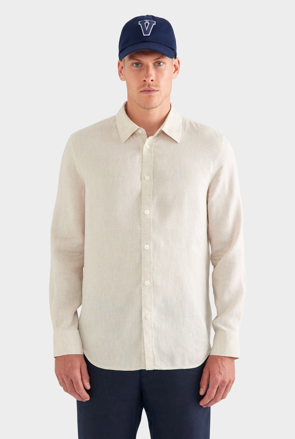 Elric Linen Shirt Sand Classic Fit Long Sleeve Mens Linen Shirt 0