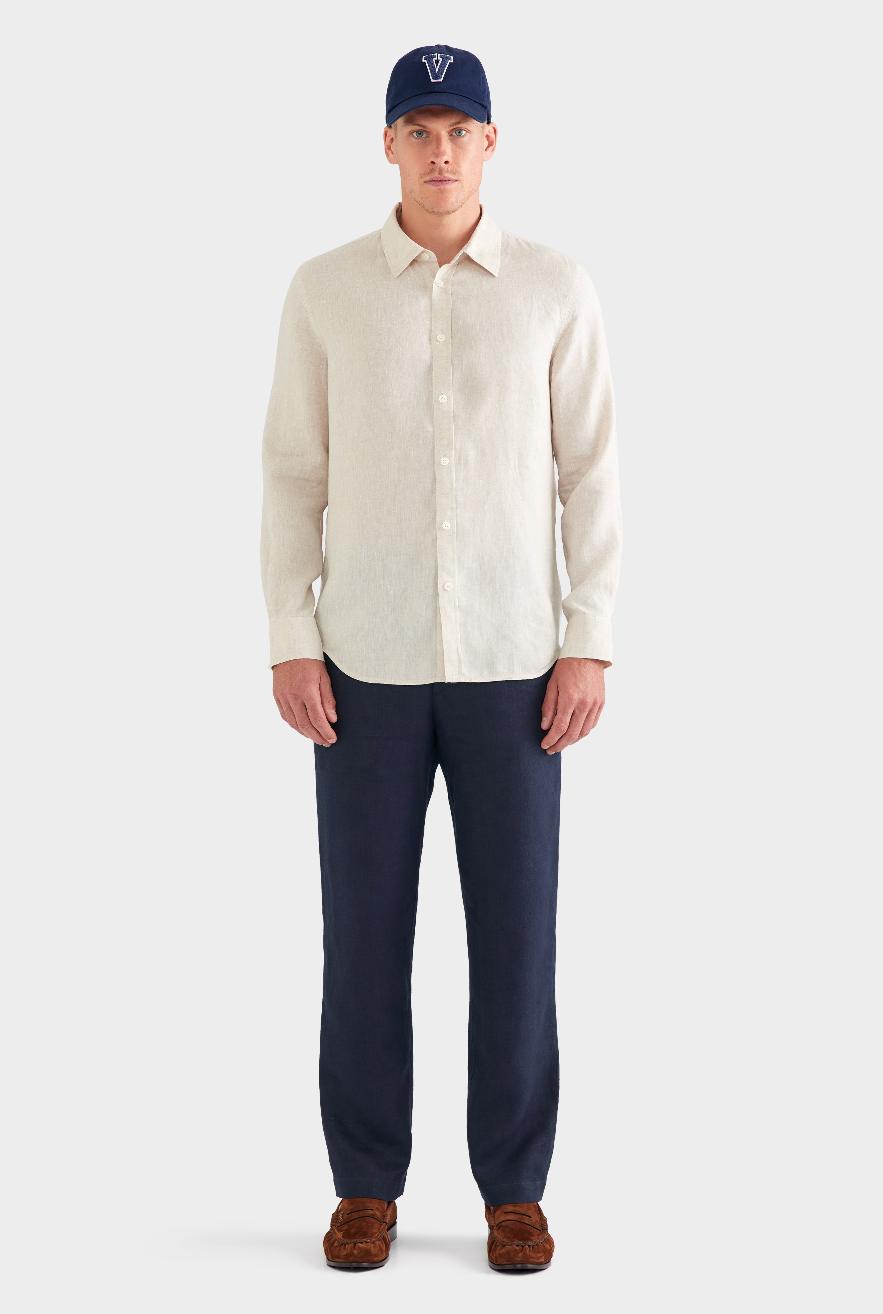 Elric Linen Shirt Sand Classic Fit Long Sleeve Mens Linen Shirt 1