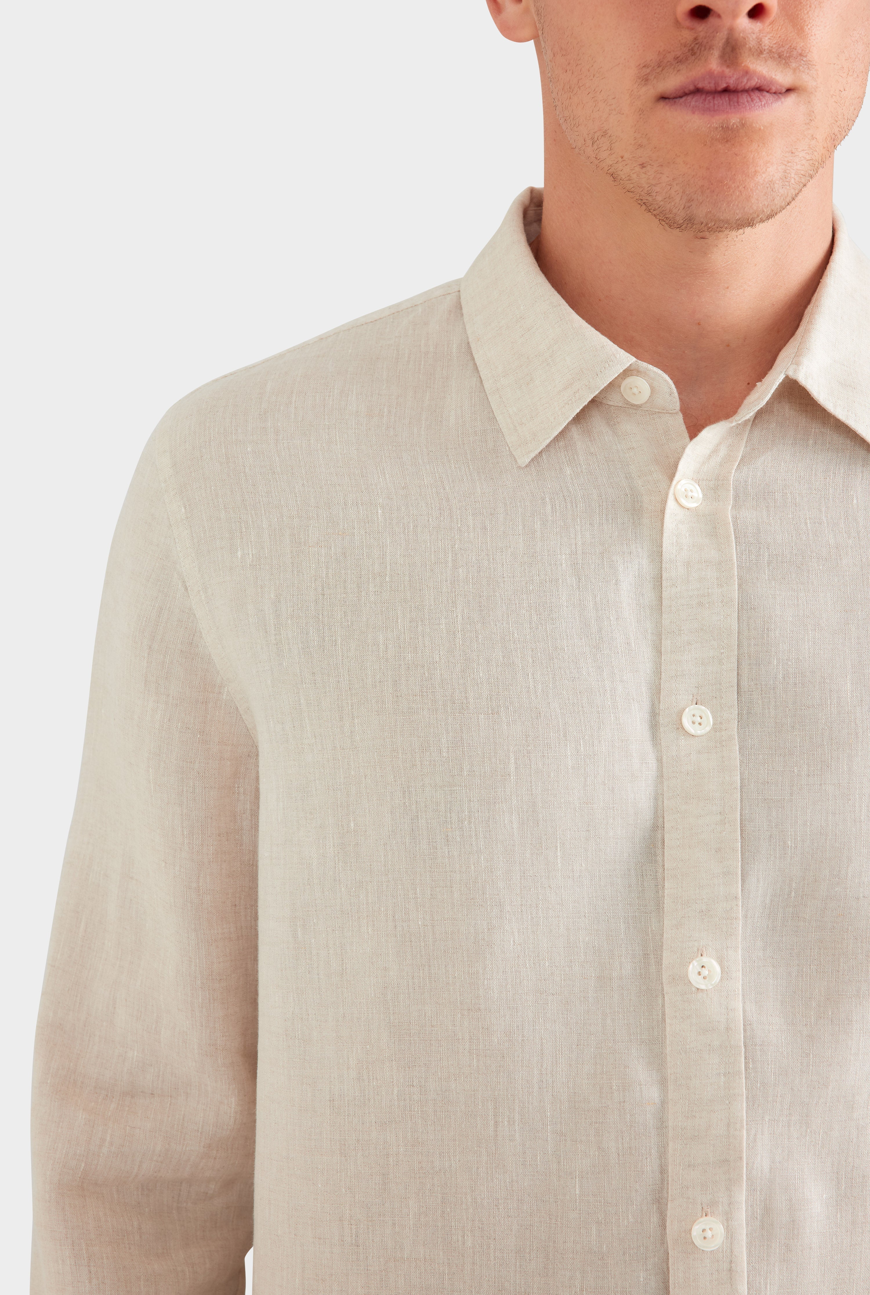 Elric Linen Shirt Sand Classic Fit Long Sleeve Mens Linen Shirt 2